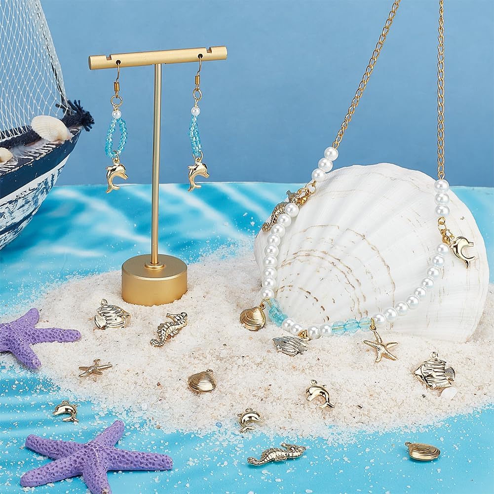 PH PandaHall 50pcs Ocean Theme Charms 5 Styles 304 Stainless Steel Seashell Charms Golden Sea Animal Pendants Dolphin Seahorses Charms Fish Charms for Summer Bracelet Necklace Keychain Jewelry Making - Image 5
