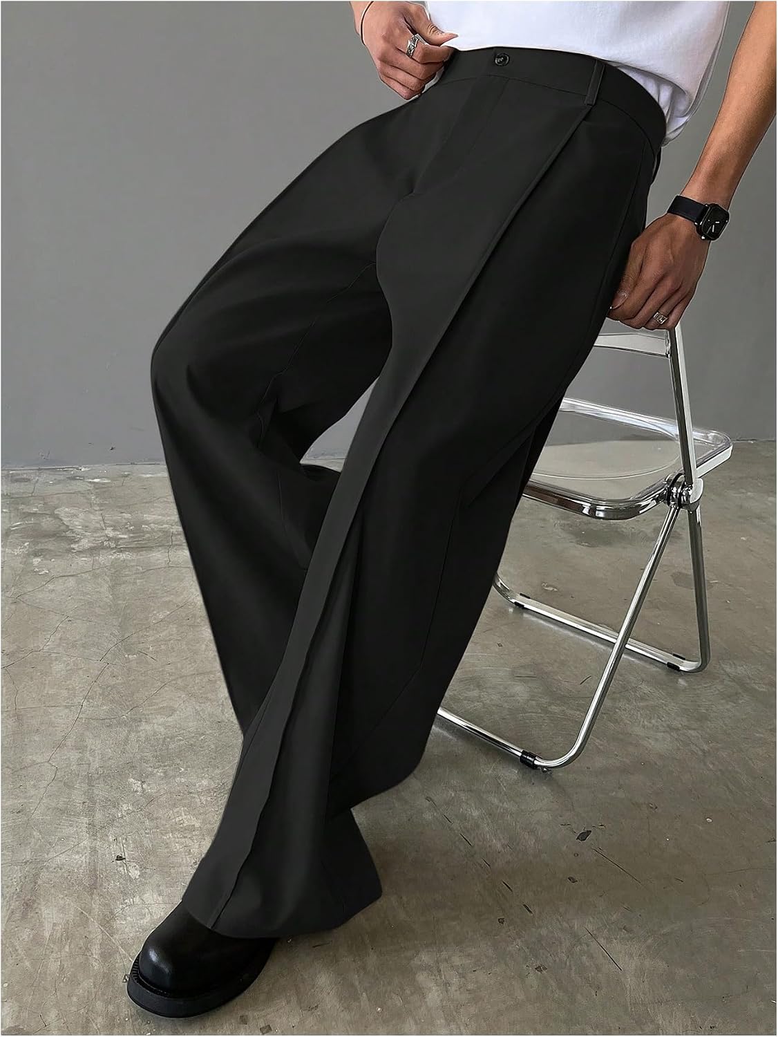 GORGLITTER Men's Baggy Dress Pants Wide Leg Business Casual Pleated Vintage Trousers with Pocket Old Money Clothes