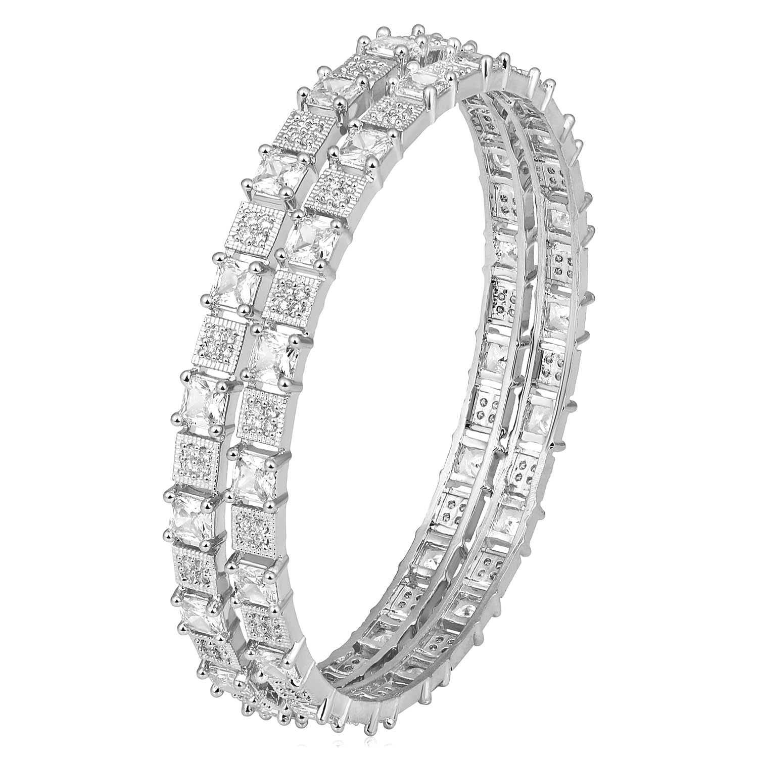 Peora Silver Plated Cubic Zirconia Studded Fancy Bangle Set Contemporary Jewellery for Women (Size - 2.4 inch) (B0D1QDGL8Y) Amazon Price History, Amazon Price Tracker
