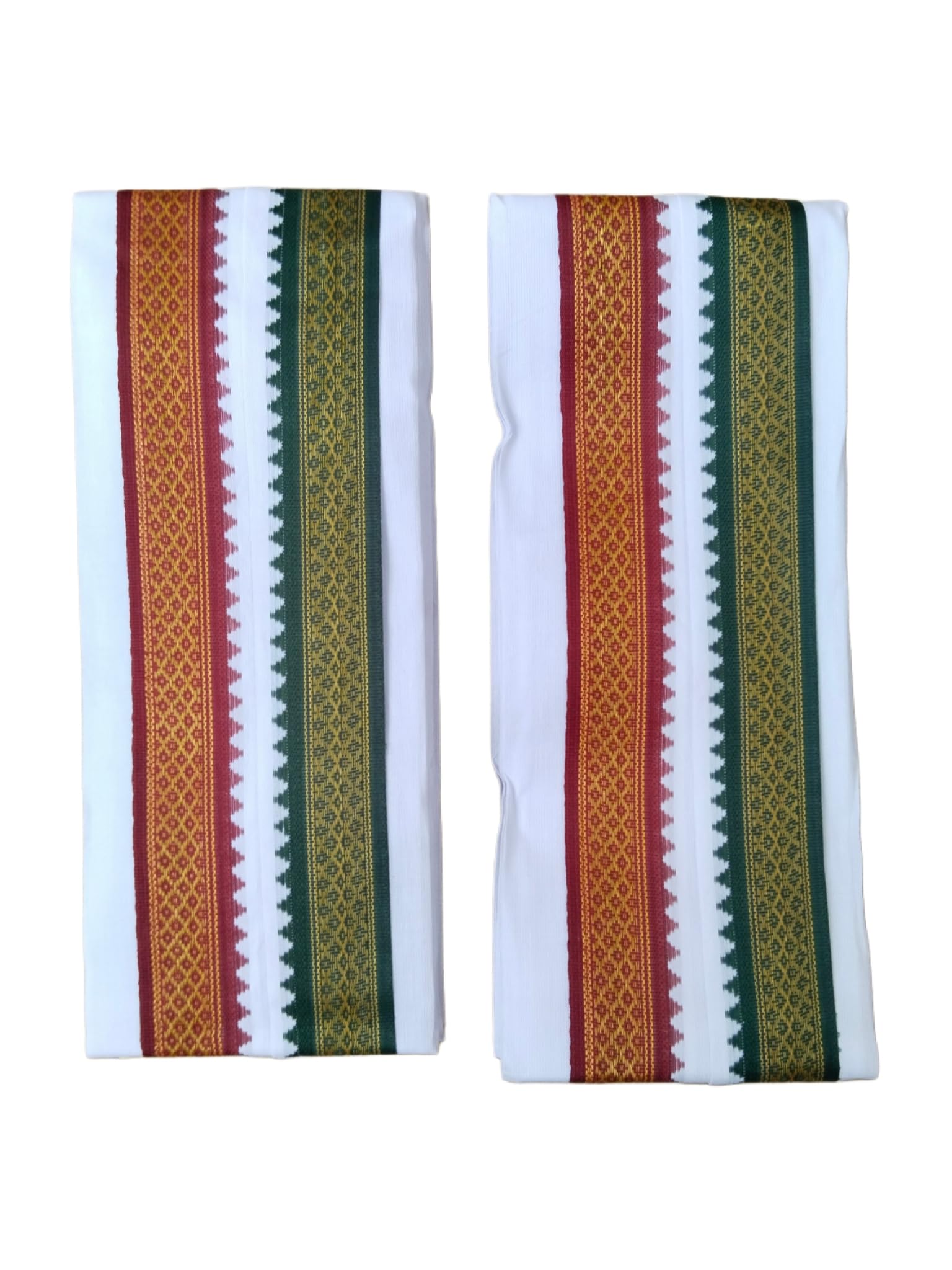 sri raajam textiles Traditional Mens Cotton White Angavashtram, Green and Maroon Border, 80x33 Inch Size, High Density Thick Material Towel 2 Metres Size Length (Pack of 2)-picture-27