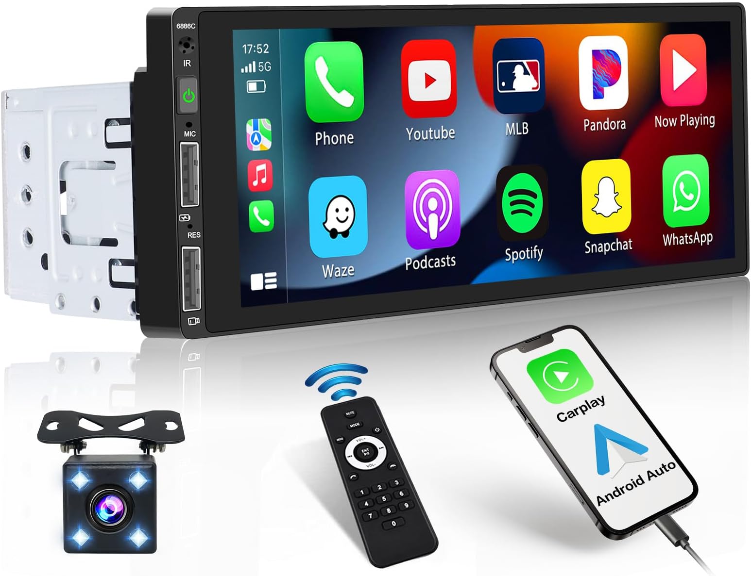 Hikity Autoradio 2 Din Apple Carplay Android Auto avec Bluetooth Mains Libres et caméra arrière