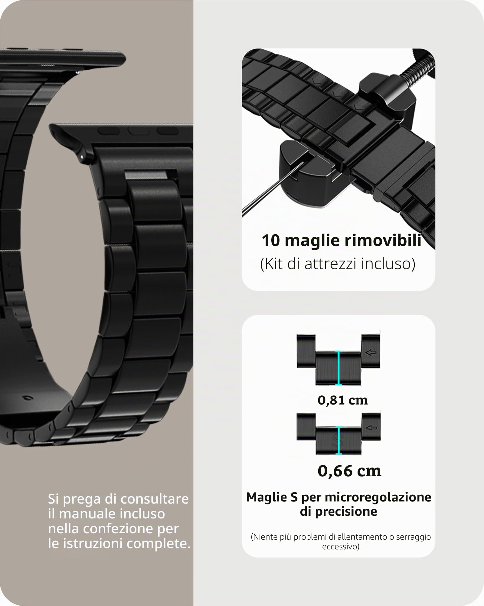 Fullmosa Cinturino per Apple Watch 44mm 45mm 42mm 46mm 49mm 40mm 41mm 38mm, Cinturino Acciaio Inossidabile Compatibile con Apple Watch Ultra3/SE3 2 1 Serie 11 10 9 8 7 6 5 4 3, per Uomo e Donna, Nero