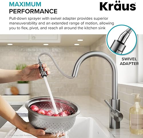 Miniatura 6 de Kraus KPF-2620CH Oletto - Grifo de cocina desplegable de un solo mango, 16 pulgadas, cromado