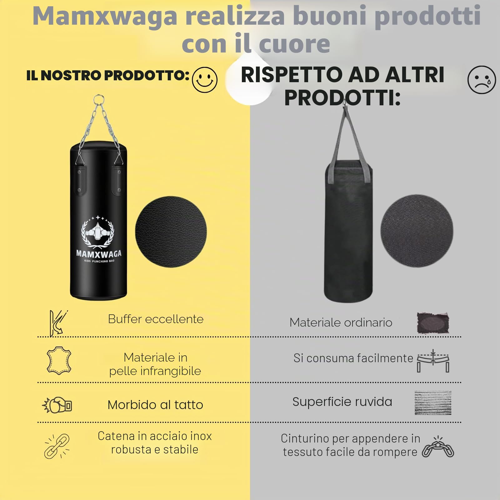 Sacco da Boxe per Bambini Vuoto, 60cm PU Sacco da Boxe Appeso con 6oz Guantoni da boxe, Pugilato Set per Giovanile 3 4 5 6 7 8 9 10 11 12 Anni