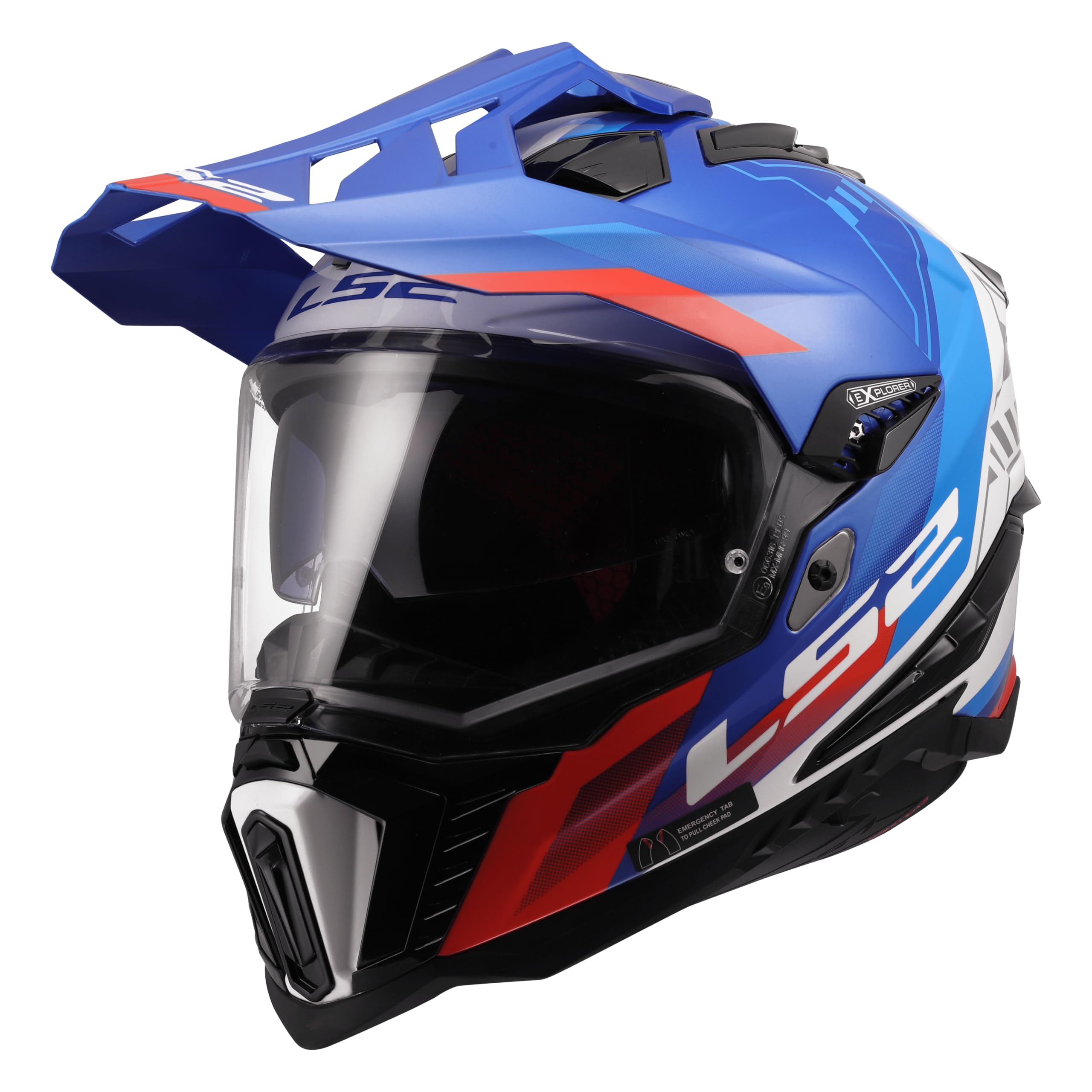 LS2, Casco Moto Cross EXPLORER HEXA White Blue Red, M