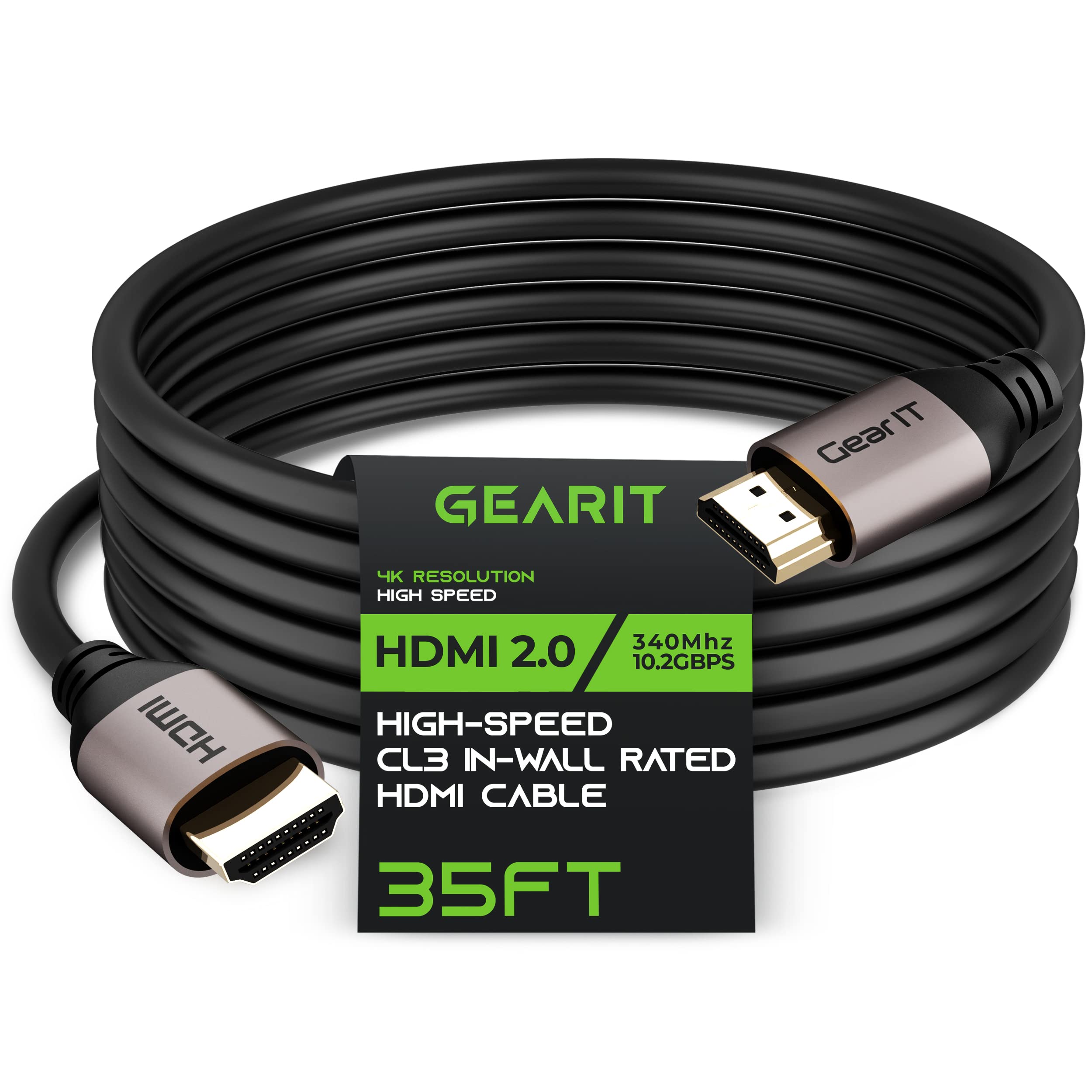 GearIT 4K HDMI Cable in-Wall Rated CL3, (35ft / 10.6m) High-Speed HDMI 2.0b, 4K 60hz, 3D, ARC, HDCP 2.2, HDR, 18Gbps