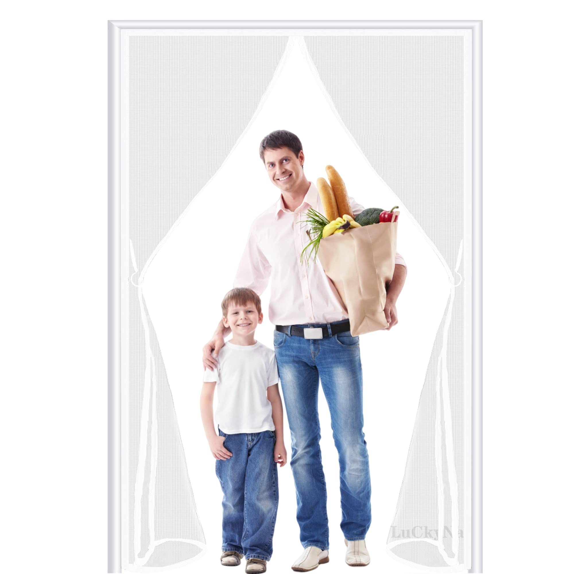Moustiquaire de porte magnétique 170x185 cm blanche à maille fine sans perçage