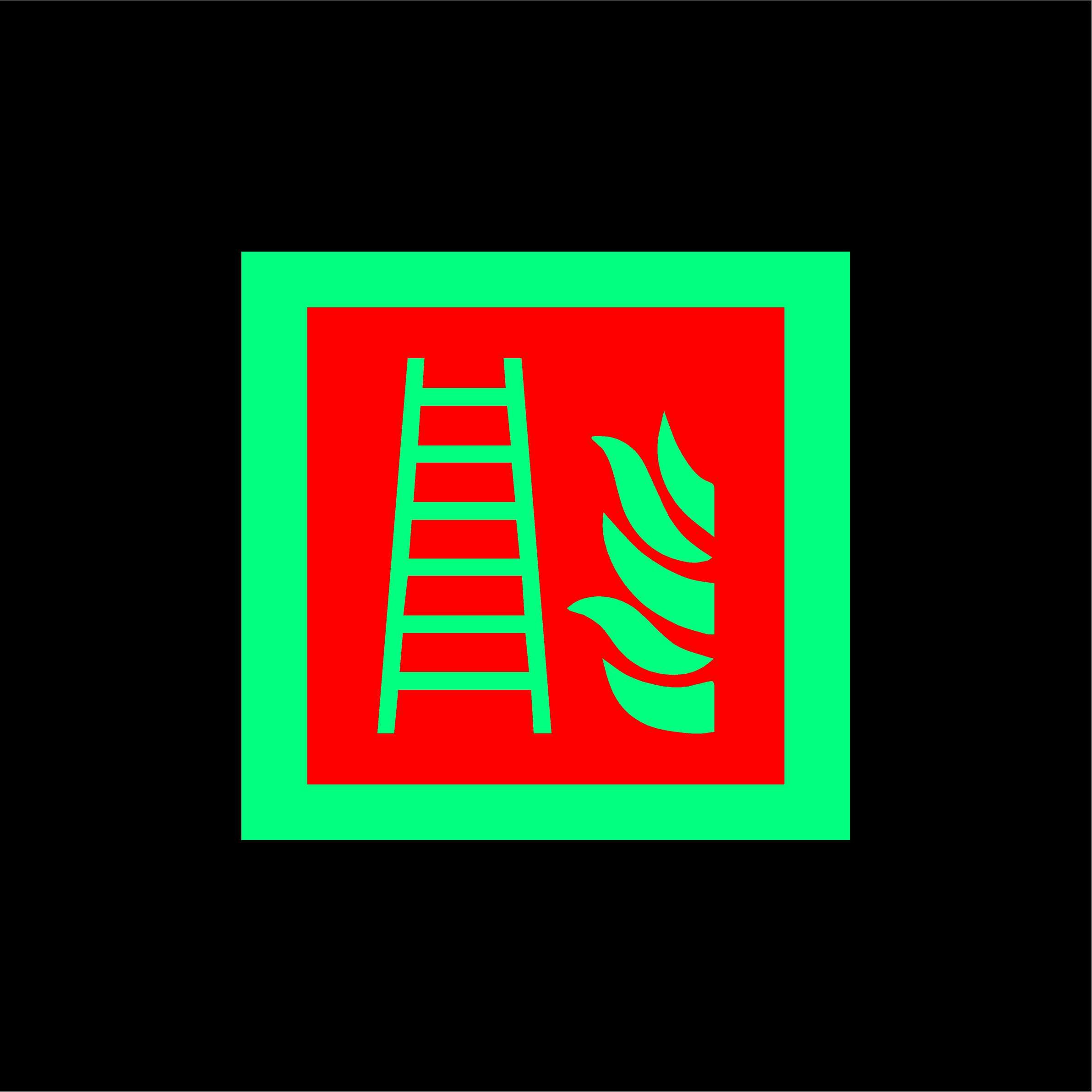 ISO Safety label Sign International Fire ladder Symbol - 200mm x 200mm 1.2mm Photoluminescent glow in the dark rigid plastic with self adhesive backing