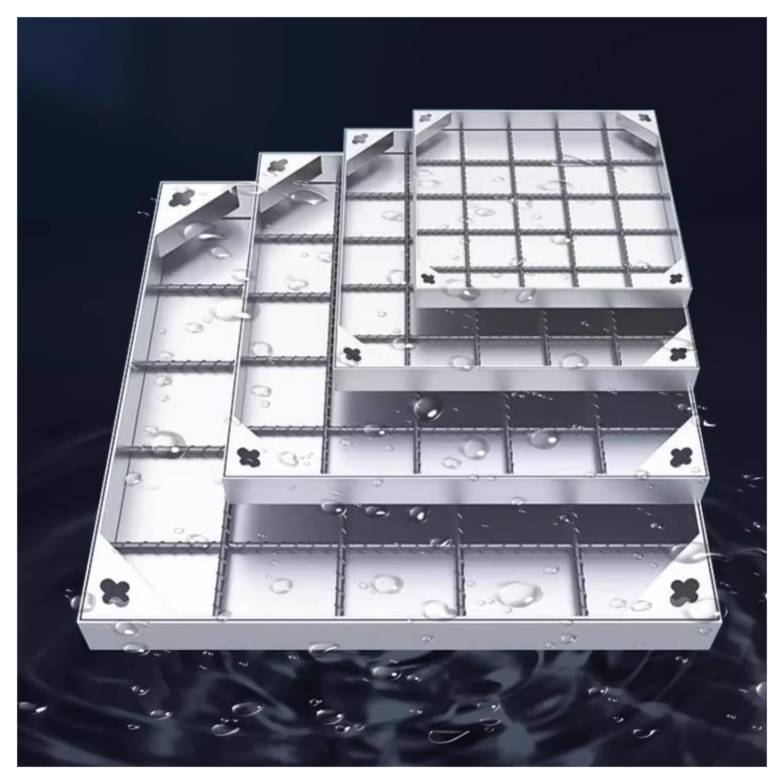 Cubierta invisible de acero inoxidable resistente y marco rectangular para tanque séptico para entrada y pavimento, 100 x 100 cm y diseño empotrado.