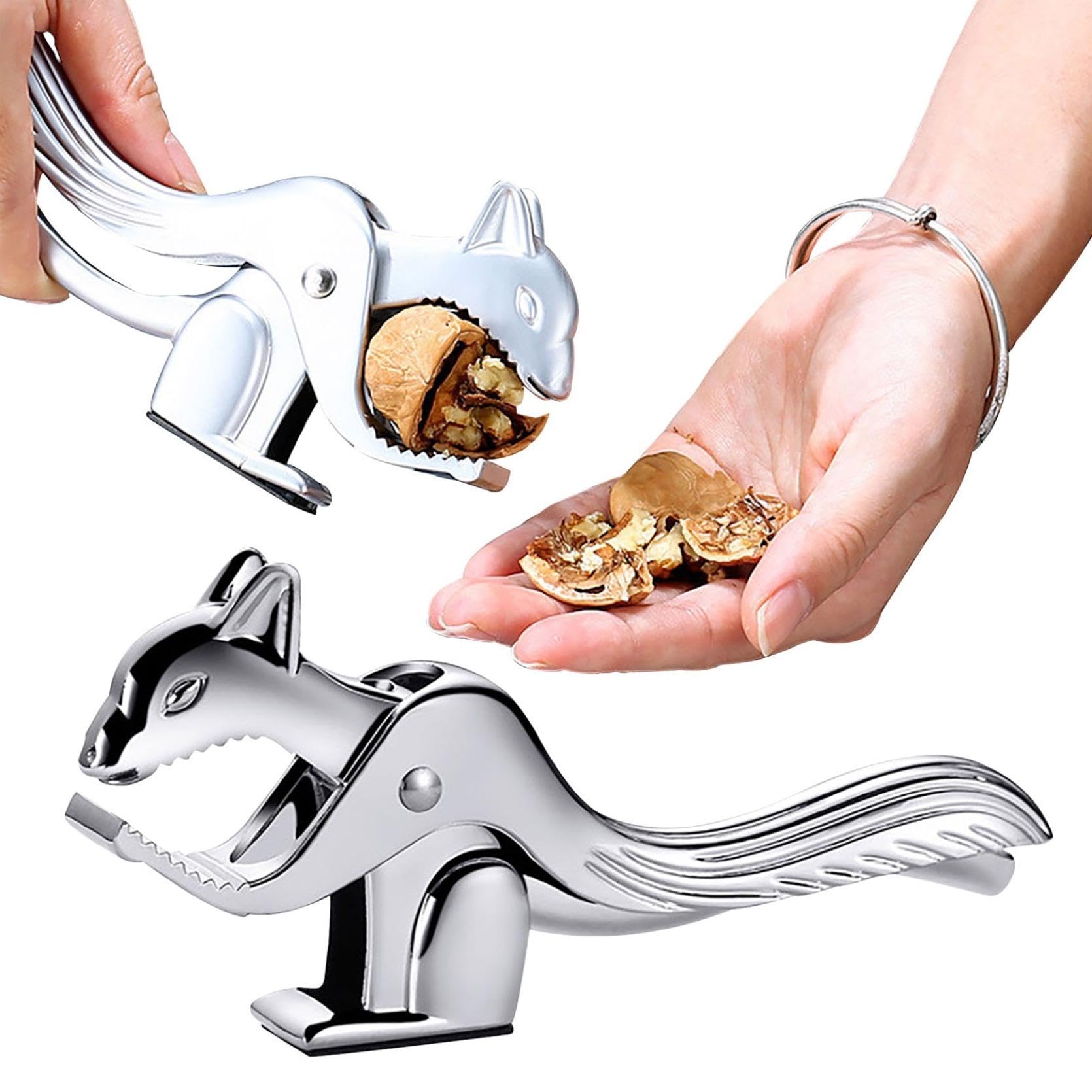 Nut Crackers Tool, Squirrel-Shaped Nut Crackers - Heavy Duty Walnut Opener Tool for Chestnuts, Pecans, Hazelnuts - Multifunctional Handheld Nutcrackers Clip - Cute & Durable Kitchen Gadget (1, Silver)