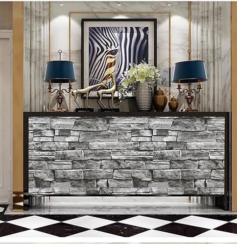 Miniatura 4 de Yancorp Papel tapiz de 10 pies para despegar y pegar, piedra gris claro, ladrillo, papel tapiz impermeable autoadhesivo para salpicaduras,