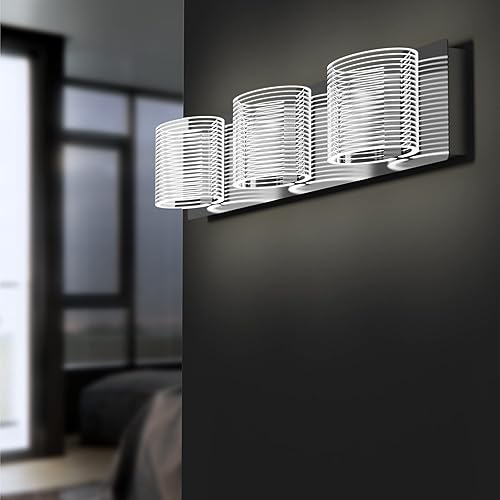 Miniatura 2 de URSOLA Luminaria LED de baño sobre espejo de 24 pulgadas con pantalla lineal ovalada transparente con acabado cromado, aplique de pared de 6000 K (3