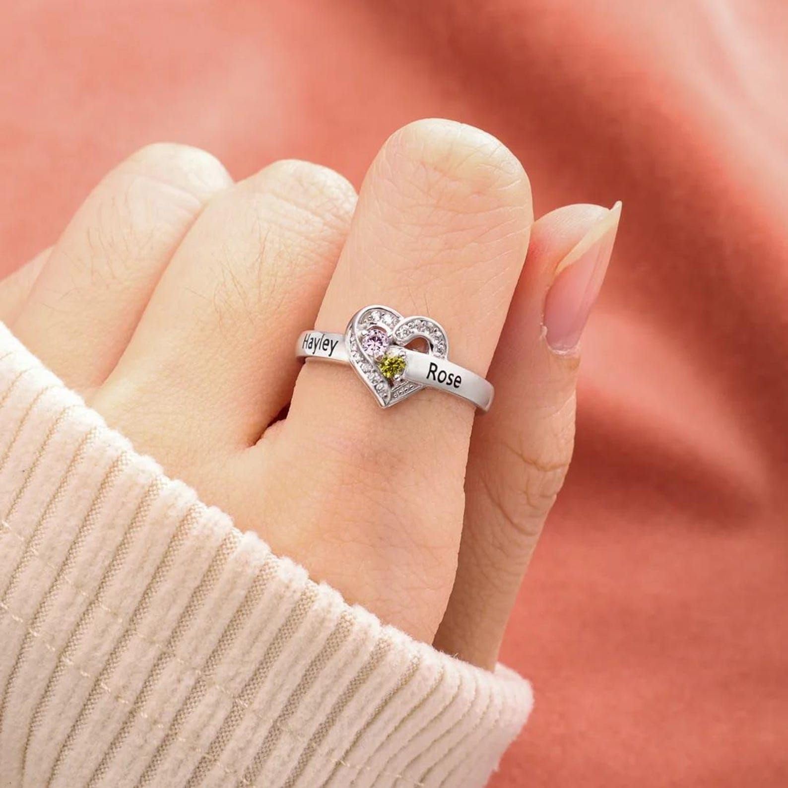 Redonda personalizada piedra preciosa anillo plata de ley 925 Declaración personalizada anillo madres con piedras de nacimiento para mamá abuela joyería hecho a mano a medida