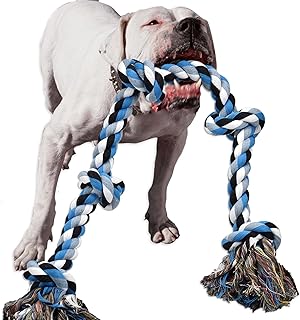 Sanheer Dog Rope Toys for Aggressive Chewers Tough Rope Chew Toys for Large and Medium Dog 3 Feet 5 Knots Indestructible Cotton Rope for Large Breed Dog Tug of War Dog Toy Teeth Cleaning