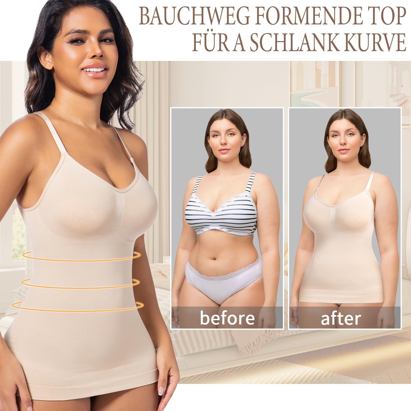 ONEW Shapewear - Camiseta interior para mujer, moldeadora de abdomen, chaleco con tirantes finos