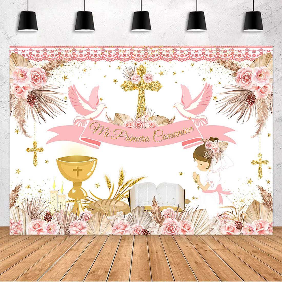 Avezano Boho God Bless Backdrop Baptism Bohemian Pampas - View #6