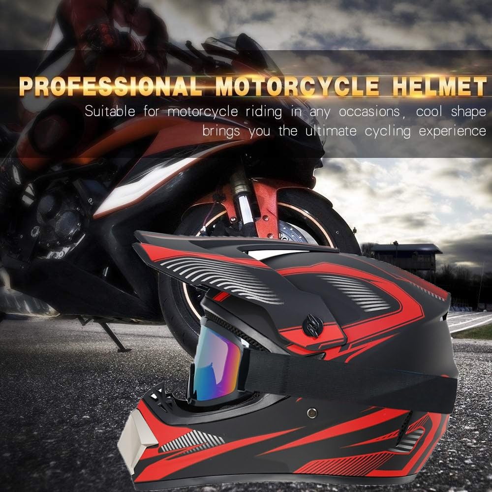 Juventud Niños Integral Casco de Motocross, con Gafas/Máscaras/Guantes, Unisexo Deporte Dual Todoterreno Enduro Moto Chocar Cascos, Descenso BMX MTB ATV Dirt Bikes Casco