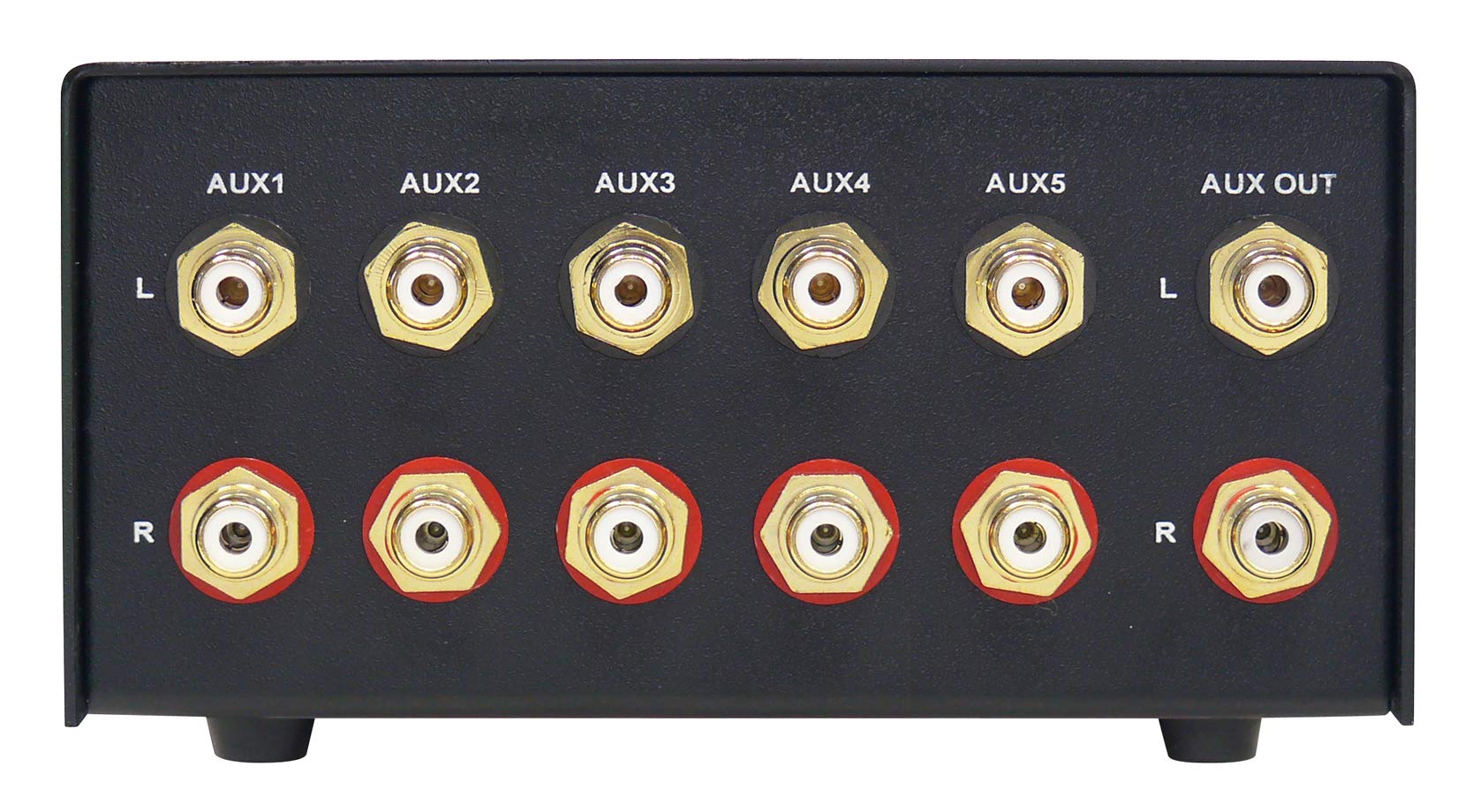 Dynavox AUX-S, przełącznik rozszerzenia wejścia w metalowej obudowie z 5 wejściami cinch, do wzmacniaczy stereo i surround, srebrny