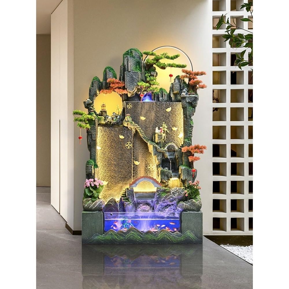 Fuente de Agua Gran pecera de Agua circulante con rocalla de Suelo, decoración Feng Shui for Sala de Estar, Patio y Paisaje. Fuente en Cascada