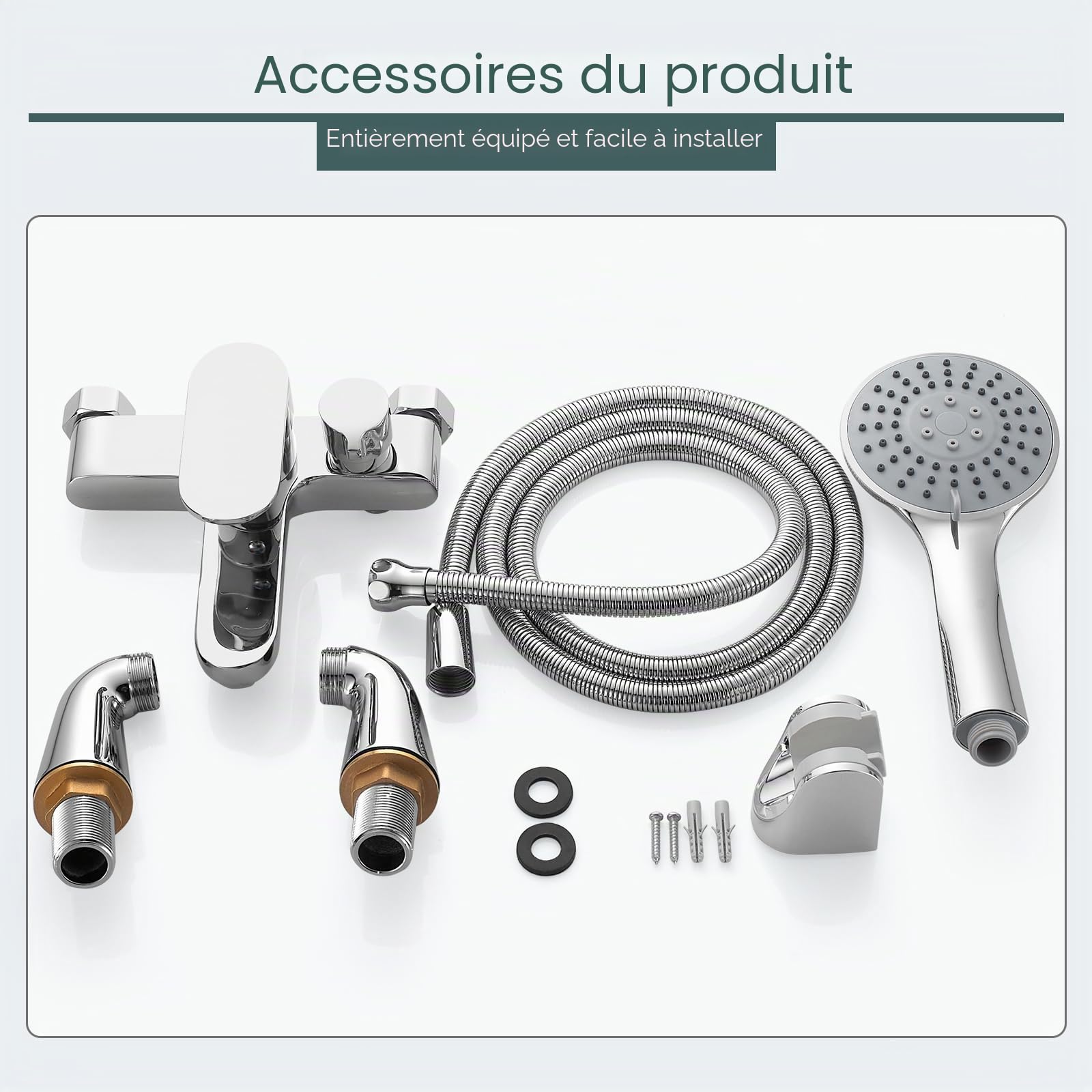 Ensemble de robinets de bain avec pommeau de douche Robinets de bain avec mitigeur de douche et pommeau de douche moderne à levier unique Robinets de bain et douche à montage sur pont En laiton chromé