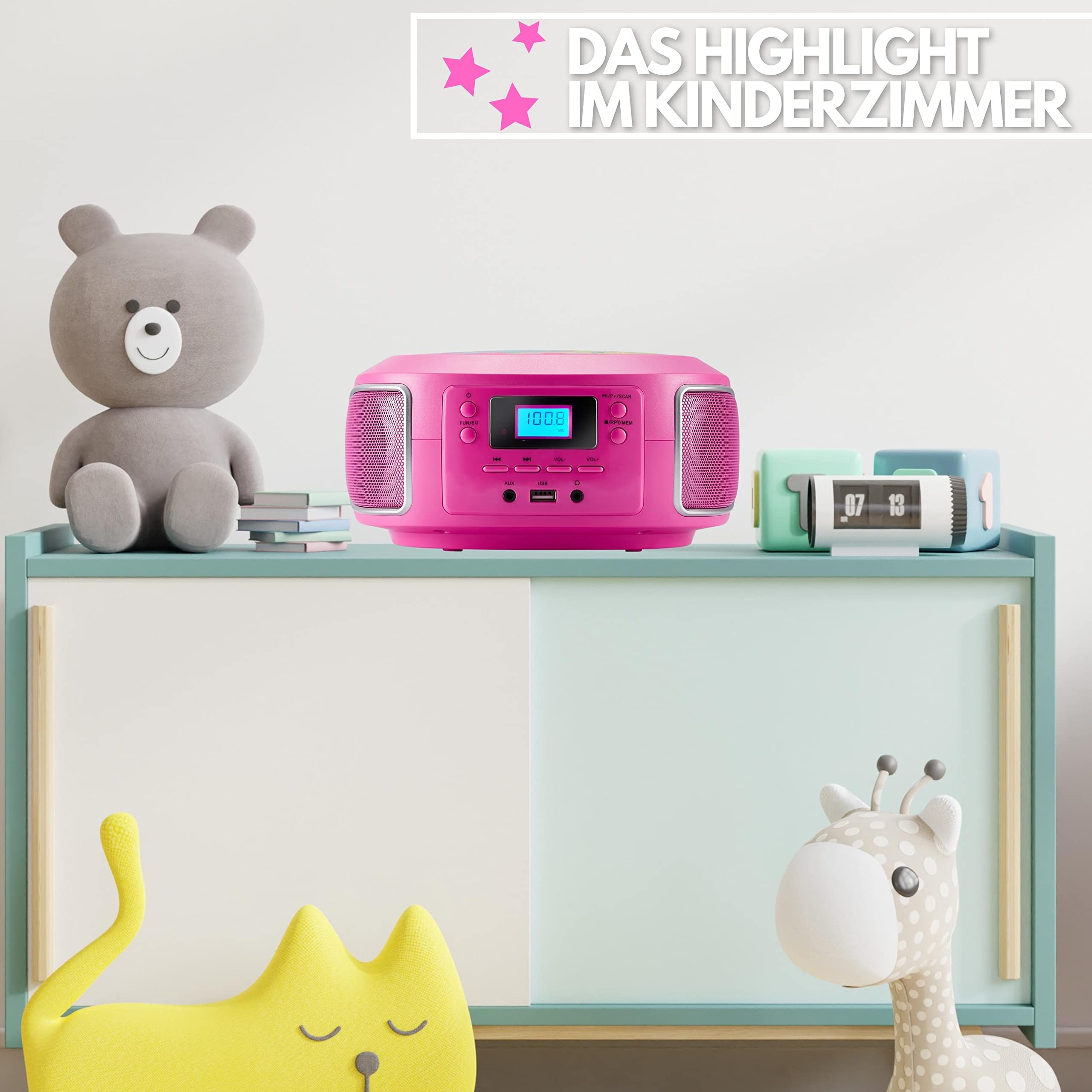 Boombox Portatile Giallo Con Radio FM, CD, USB E AUX - Impianto Stereo Compatto Per Bambini E Casa - Foto 2