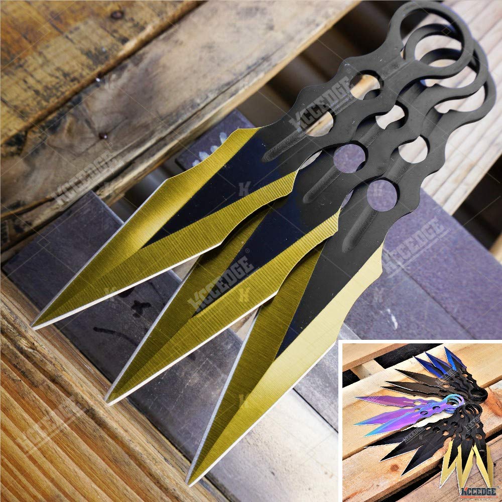 KCCEDGE BEST CUTLERY SOURCETactical Knife Survival Knife Hunting Knife Throwing Knives Set Fixed Blade Knife Razor Sharp Edge Camping Accessories Camping Gear Survival Kit Survival Gear 74663 (Gold)