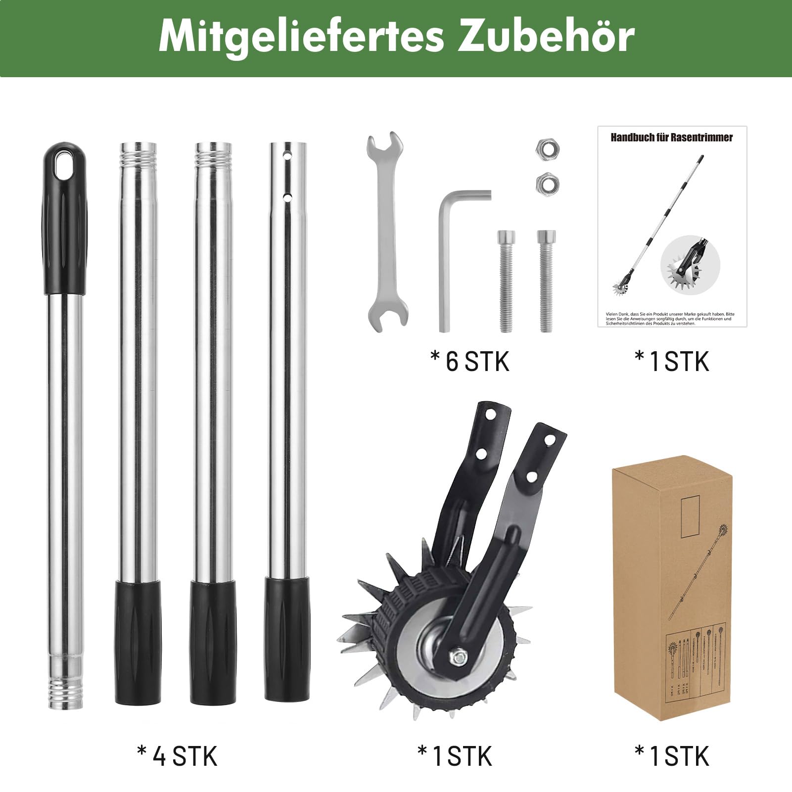 HAUSPROFI Rasenkantenschneider mit Verbesserter Stiel und Schleifmesser, [2026 Version] Kantenschneider Rasen auf Rollen - Rasenkantenroller Einstellbar, 3-Teiliger Edelstahlgriff (97,5/135/172cm)