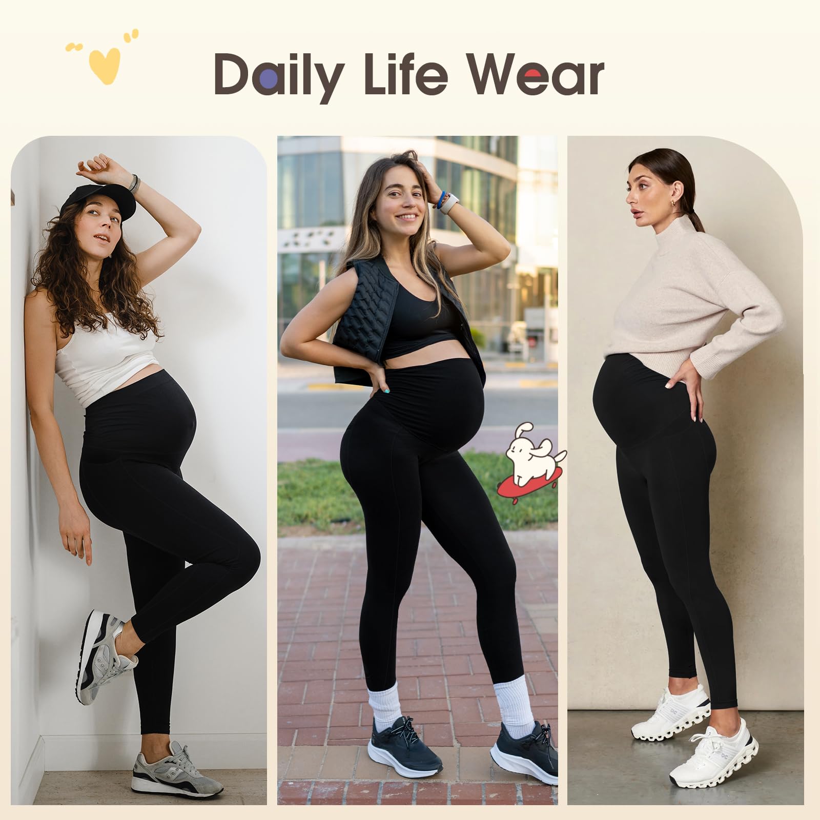 Ymmott Leggings Premaman da Donna a Vita Alta con Tasche Opachi Leggins per Gravidanza Elasticizzati per Donne Incinte Pantalone Premaman
