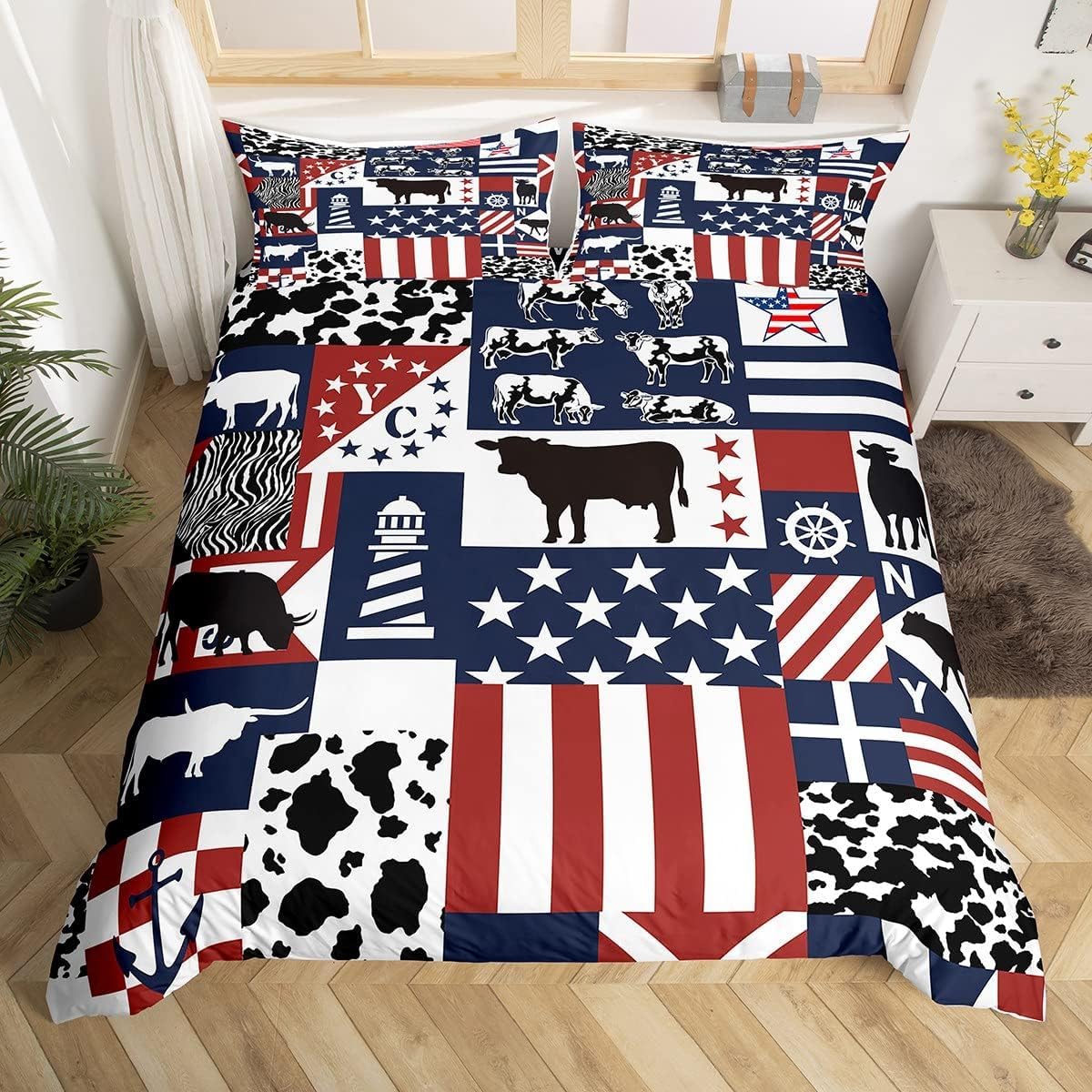 Housse de couette animal vache USA 260x240 parure lit microfibre