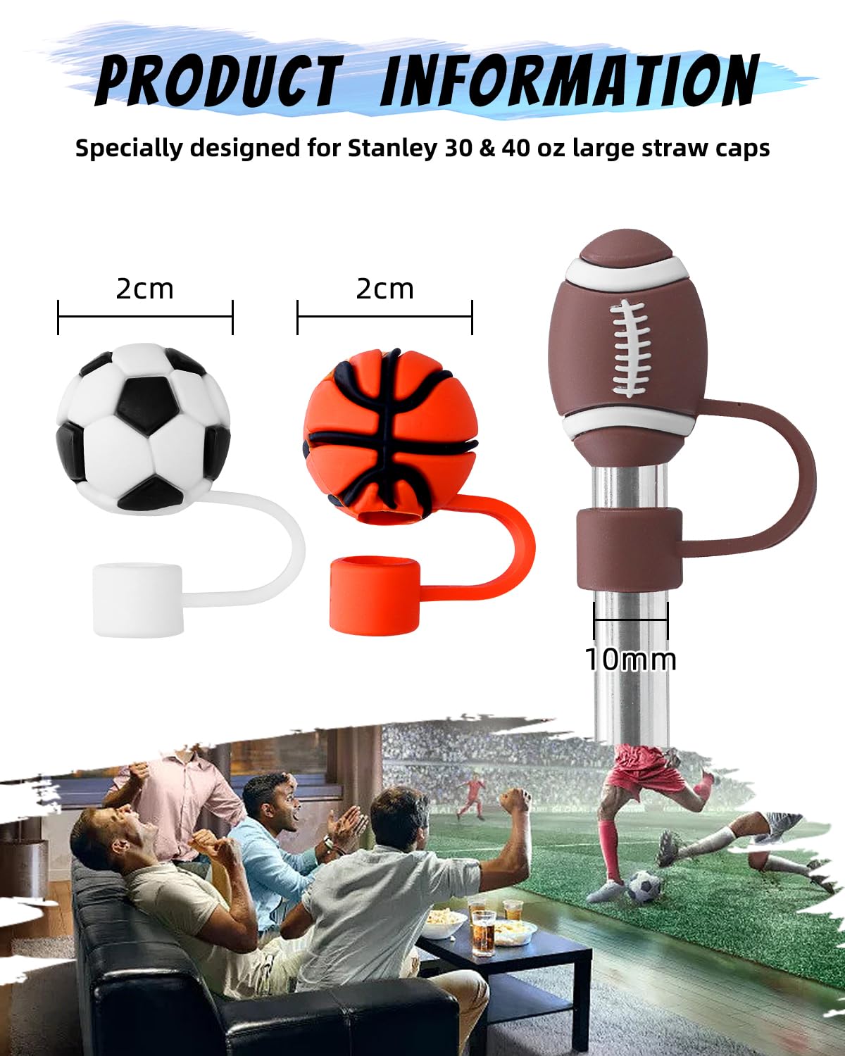 Straw Topper Rugby Straw Cover For Stanley 40&30 Oz Cup, 10mm Silicone ...