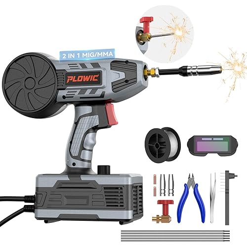 2 in 1 Handheld MIG and Stick Welder: PLOWIC 250A Portable Welding Machine, 110V Gasless Flux Core Wire Feed & MMA ARC Welder Gun for Home DIY, Repair, Farm - for .032"/.040" Wire and 3/32"-1/8" Rod