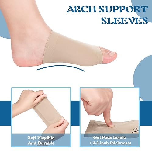 Miniatura 10 de Nuanchu 4 pares de fundas de compresión para el arco con almohadilla de gel en el interior metatarsiano de compresión metatarsiana, fundas