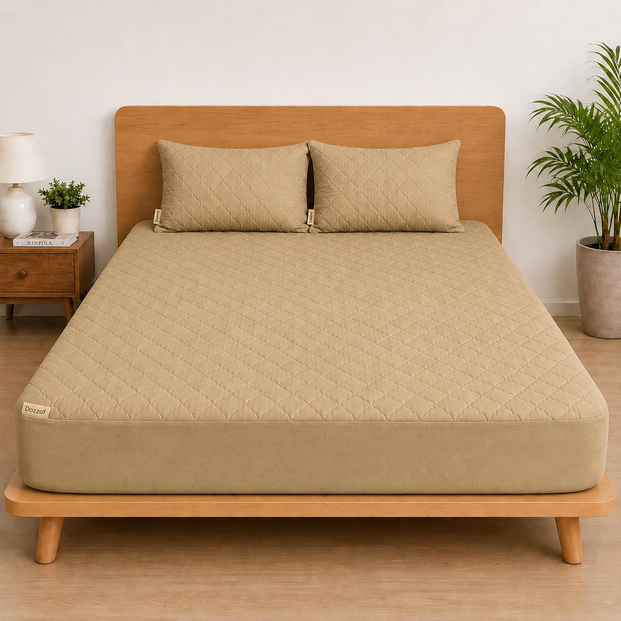 100% Waterproof Cotton 150 GSM Solid Quilted Mattress Protector - Breathable, Hypoallergenic, Noiseless, Ultra Soft Fitted Bed Cover (66x78 inch | 5.5x6.5 ft, Beige)-picture-27