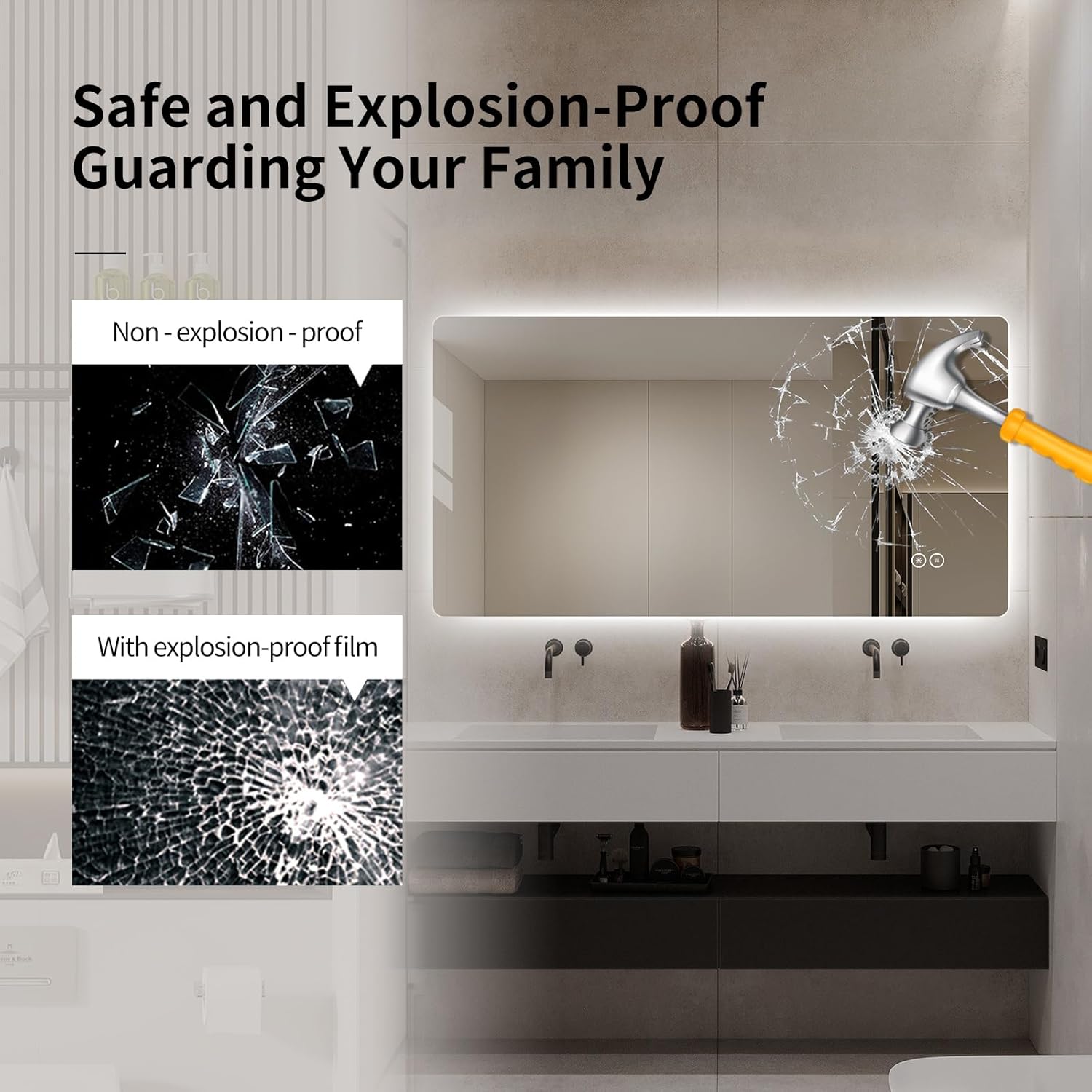 LAIYA 36”*30” Bathroom Mirror with Light Wall-Mounted Led Mirrors Bathroom Bedroom Anti-Fog Waterproof for Home,Hotel and Office Use Brightness, Light Adjustment Intelligent Touch Button