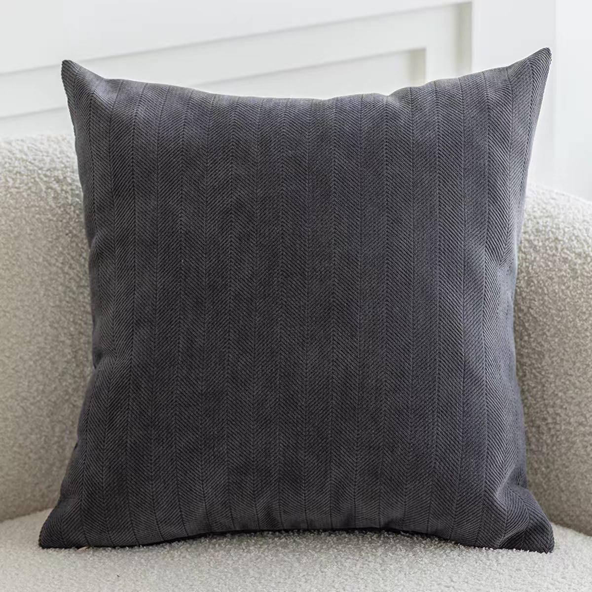 EMCOMS Set Of 2 Chenille Square Throw Pillow Case 45x45cm 18x18 inch Decorative Cushion Covers with Invisible Zipper for Sofa Bedroom Pillowcases Home Decor Dark Grey