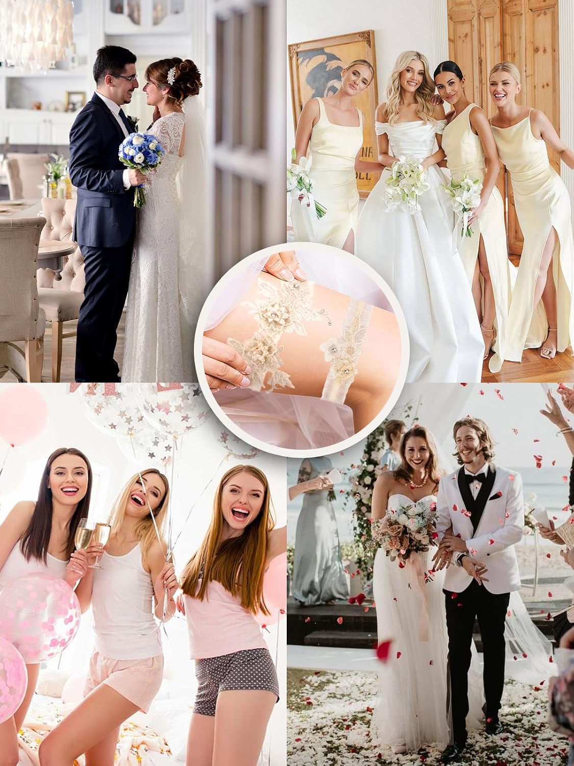 Elegant Ivory Garters for Bride, Wedding Garter Set for Bride with Floral Lace & Rhinestones, Secure Comfort Fit for the Toss Tradition and a Cherished Keepsake, Timeless Bridal Essential