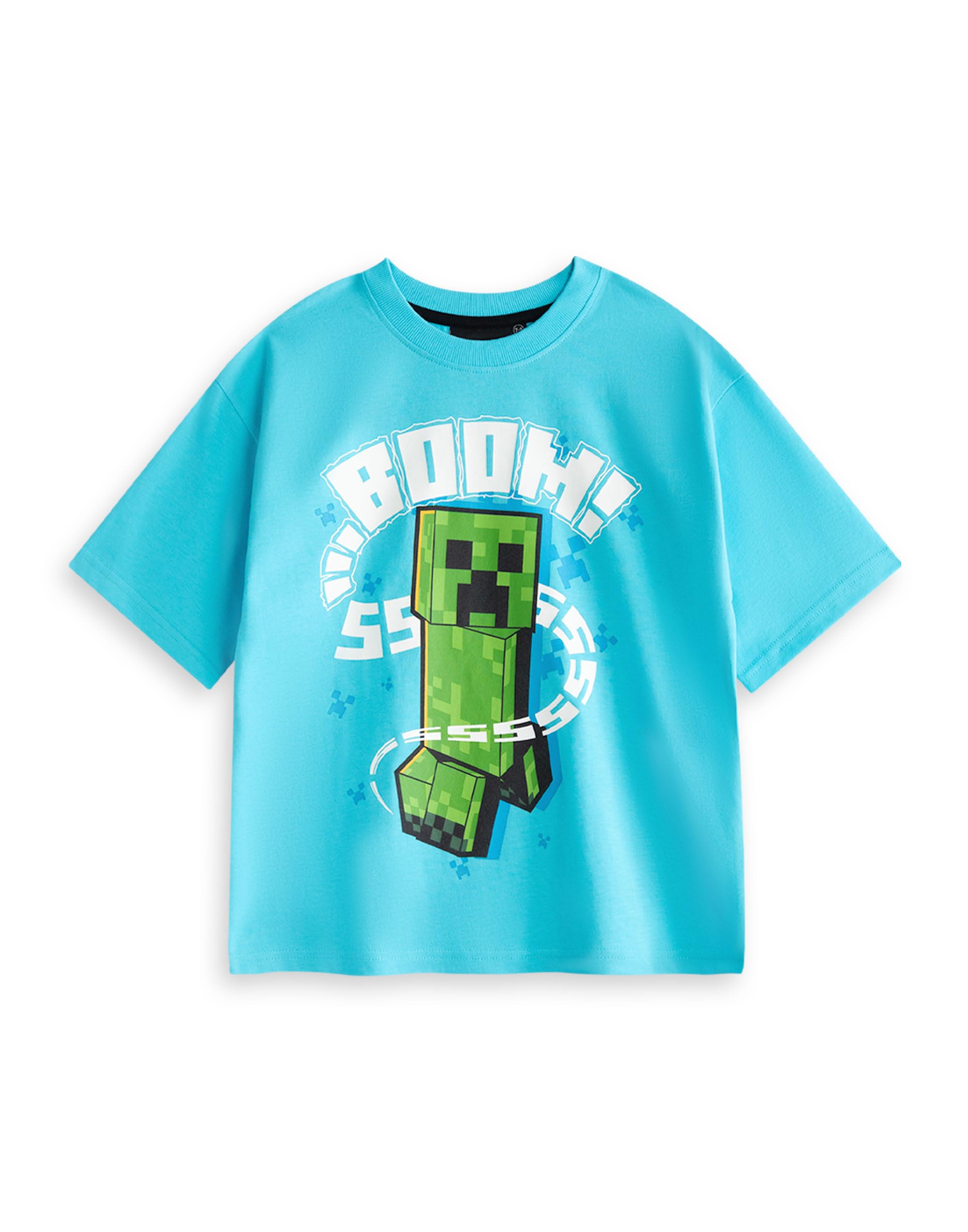 Minecraft Creeper Boys Paquete múltiple de 2 Conjuntos de Pijamas de Manga Corta | Pijamas de Dibujos Animados Azules y Verdes | Boom Diseño Gráfico | Ropa de Jugador para niños