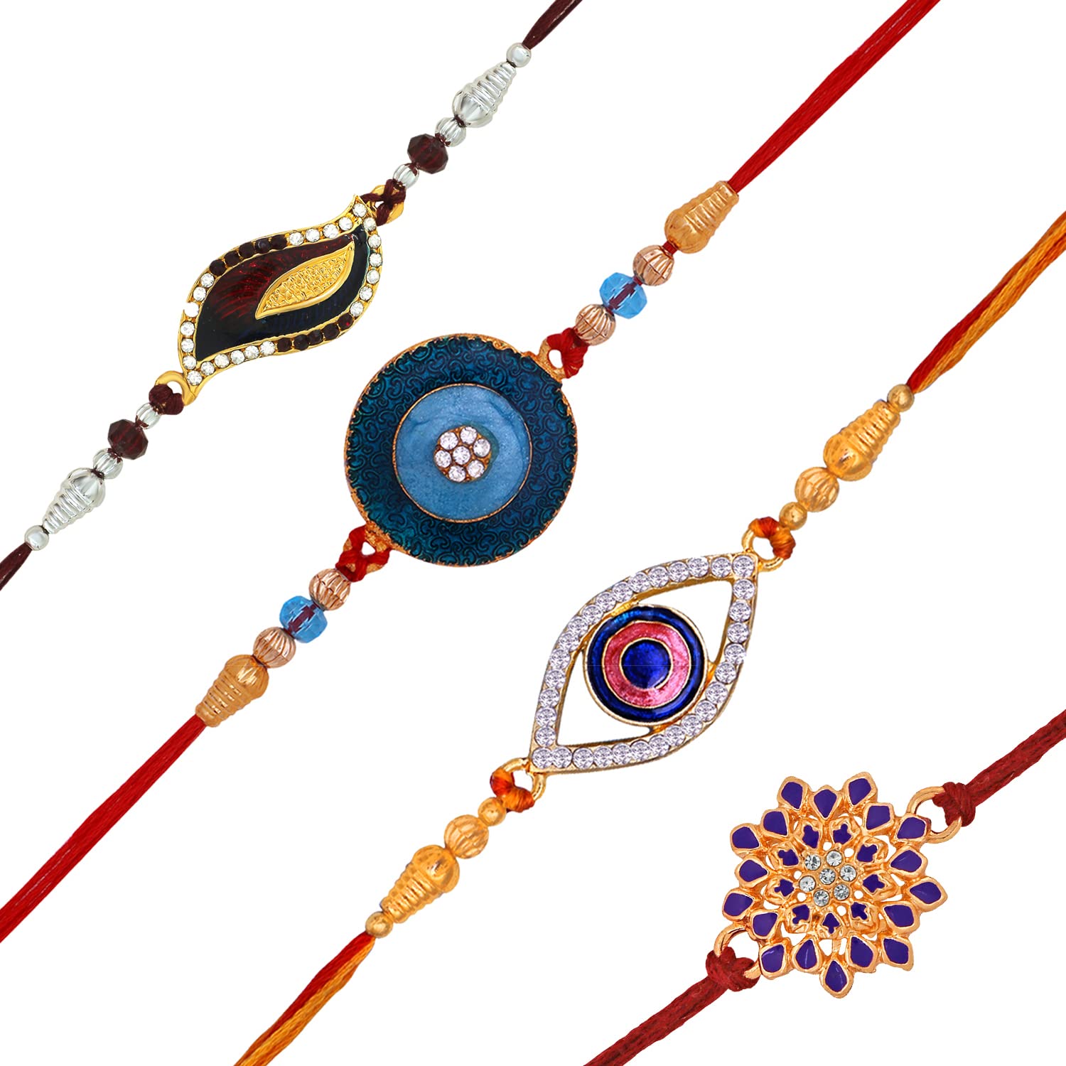 Mahi Combo of Floral and Evil Eye Rakhi with Meena Work and Crystals for Bhaiya/Brother (RCO1105415M) (B0B466KH9C) Amazon Price History, Amazon Price Tracker