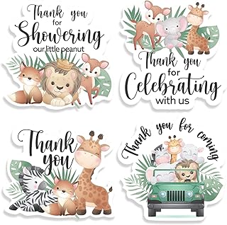 Cute Thank You for Celebrating with Us Jungle Safari Baby Shower Thank You Stickers Labels,Wild Animals Party Stickers for Wild Animals Theme Baby Shower Birthday Party Favor Label Decorations