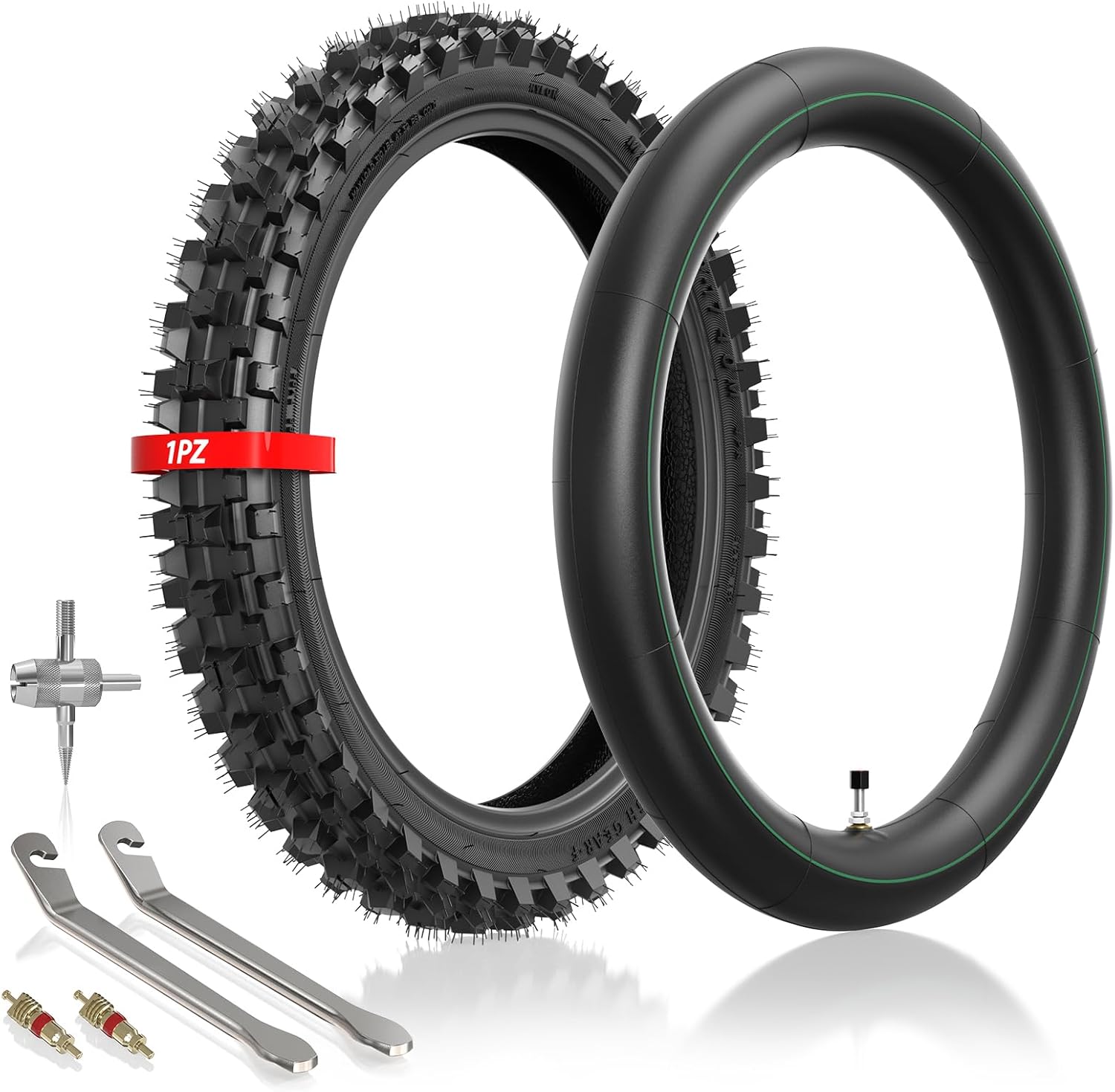 1PZ 70/100-17 2.75-17 Tire and Inner Tube for KLX125 KLX140 KX85 TTR125 YZ80 YZ85 RM80 CR80 CT90 DRZ125 TaoTao DB17 Apollo RFZX18 Coolster Dirt Pit Bike Off Road Motocross Heavy Duty