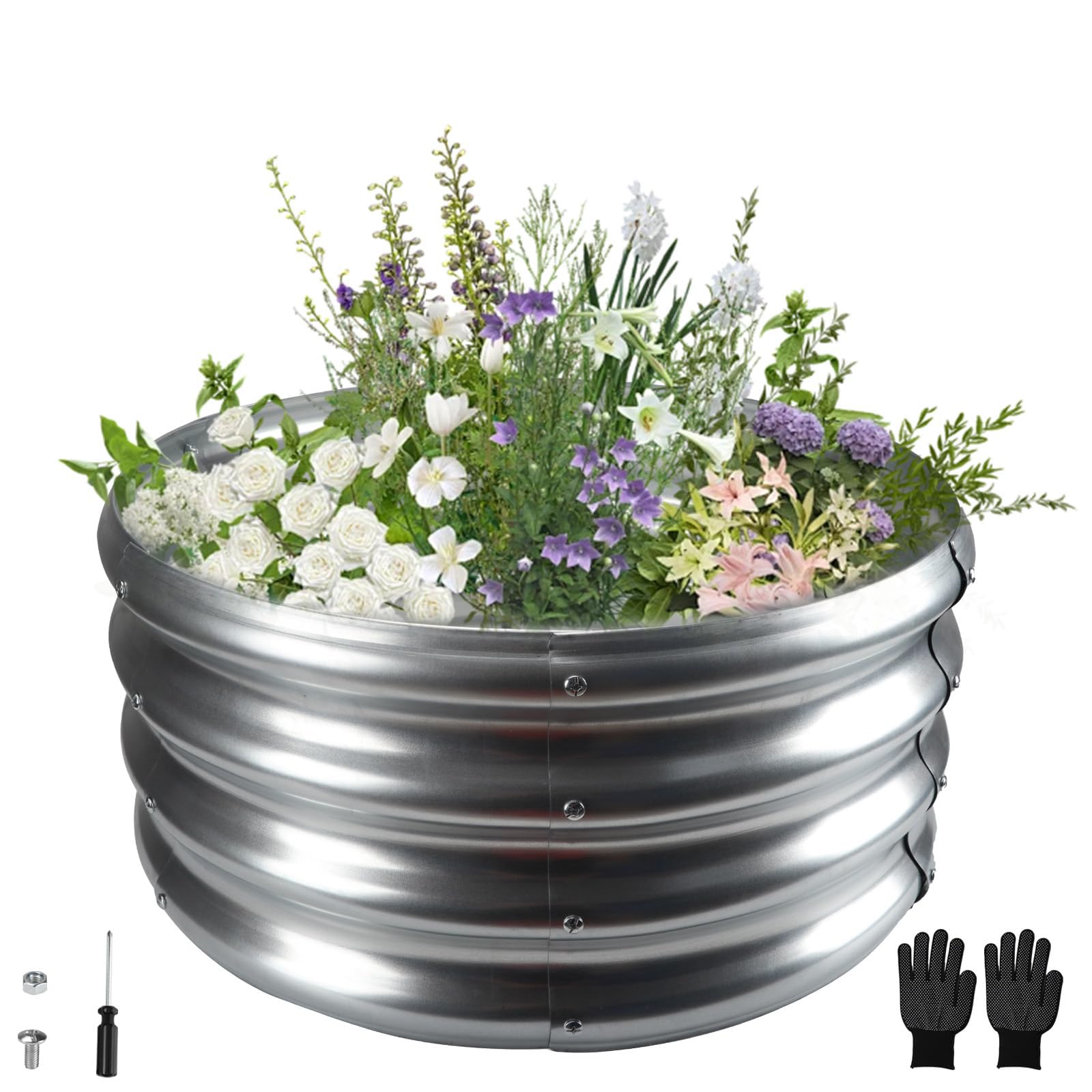 Huerto urbano circular en acero galvanizado de 90x29 cm para plantas al aire libre