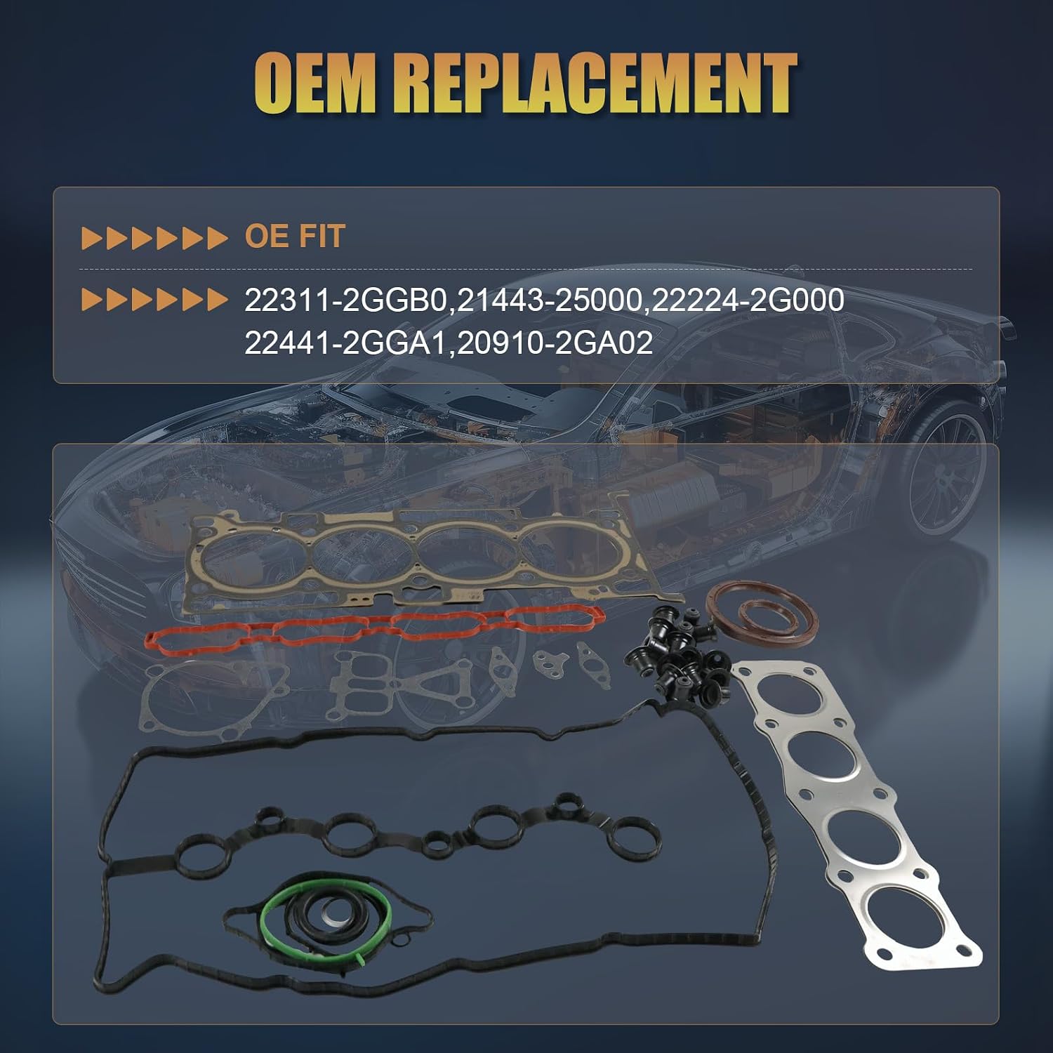 22311-2GGB0 G4KJ Engine Cylinder Head Gasket Seal Kit Fits for 2015-2020 Tucson Sonata Optima Sportage 2.4L G4KJ Engine Rebuild Kit Replace OE 223112GGB0