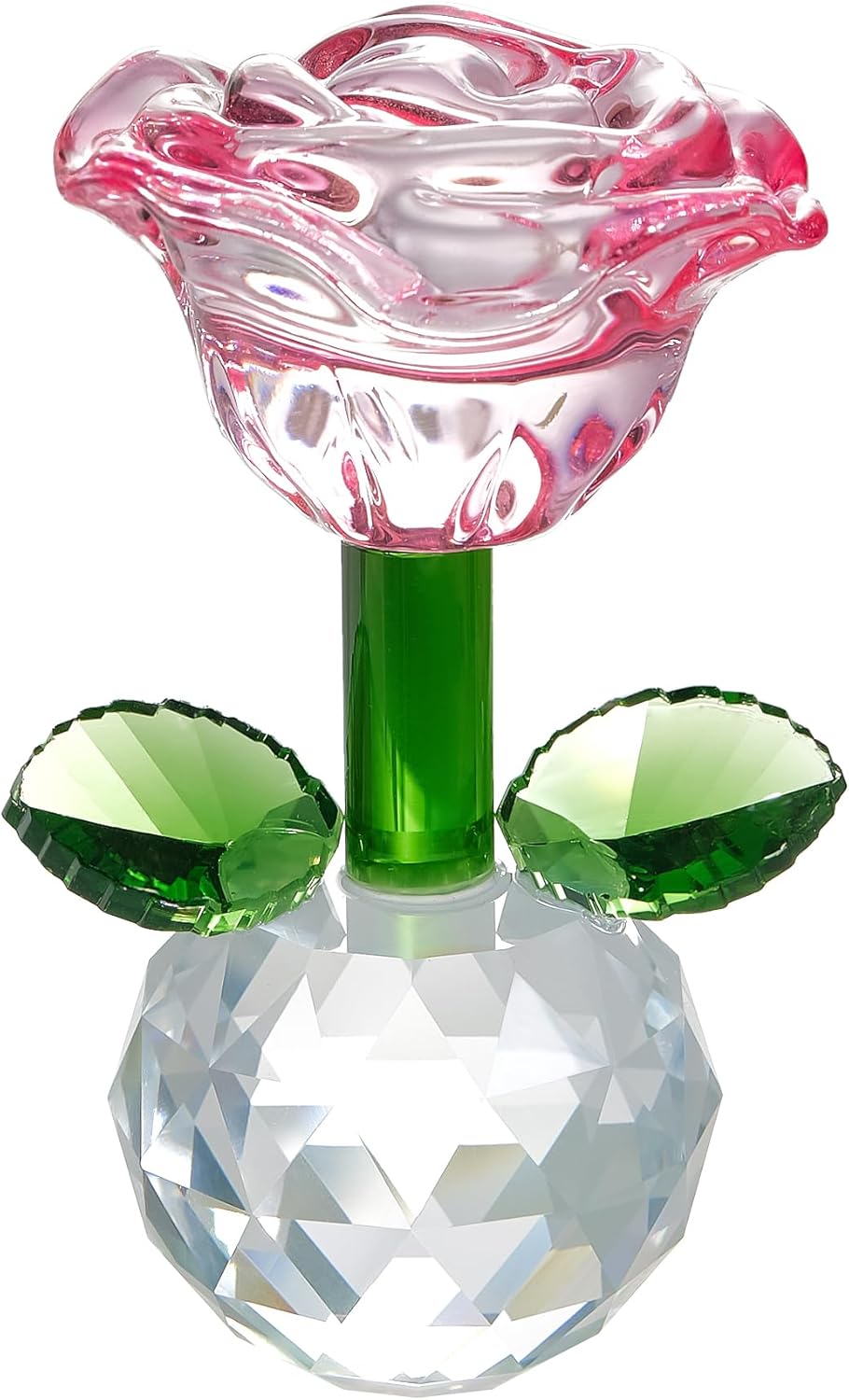 Crystal Pink Rose Figurine Glass Flower with Ball Base Collectibles Figurines Flower Gift for Women(2.1 * 3.5inch) - Image 6