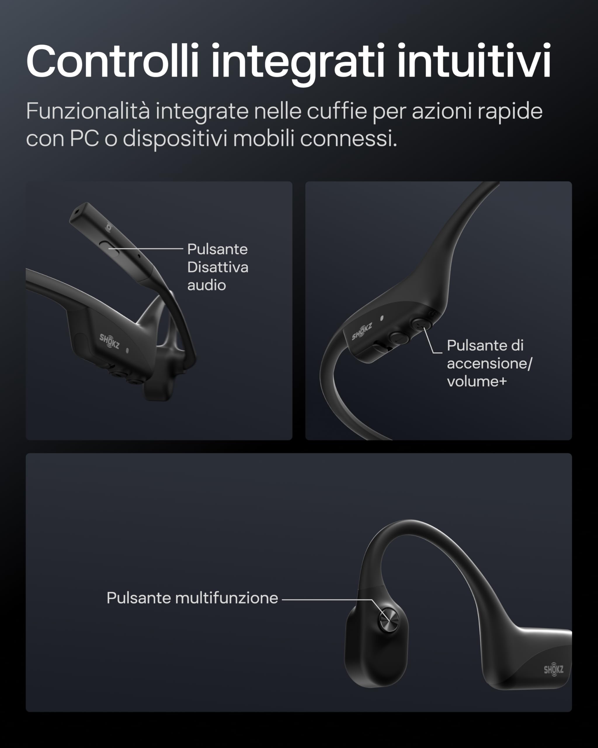 SHOKZ Auricolari OpenComm2 UC 2025 Upgrade a conduzione ossea con adattatore USB-C, auricolari Bluetooth open-ear per l'attenuazione del rumore, wireless, 16 ore di conversazione, Segnalibri, Nero