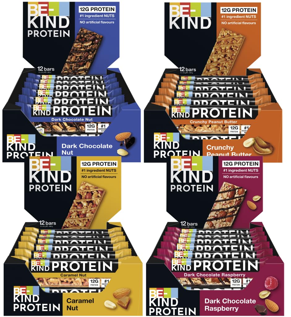 BE-Kind Protein Riegel Mix I 4 Sorten I 48 Riegel I 2400g I Proteinriegel I Schokoriegel I Nussriegel I Fruchtriegel I Riegel I Glutenfrei