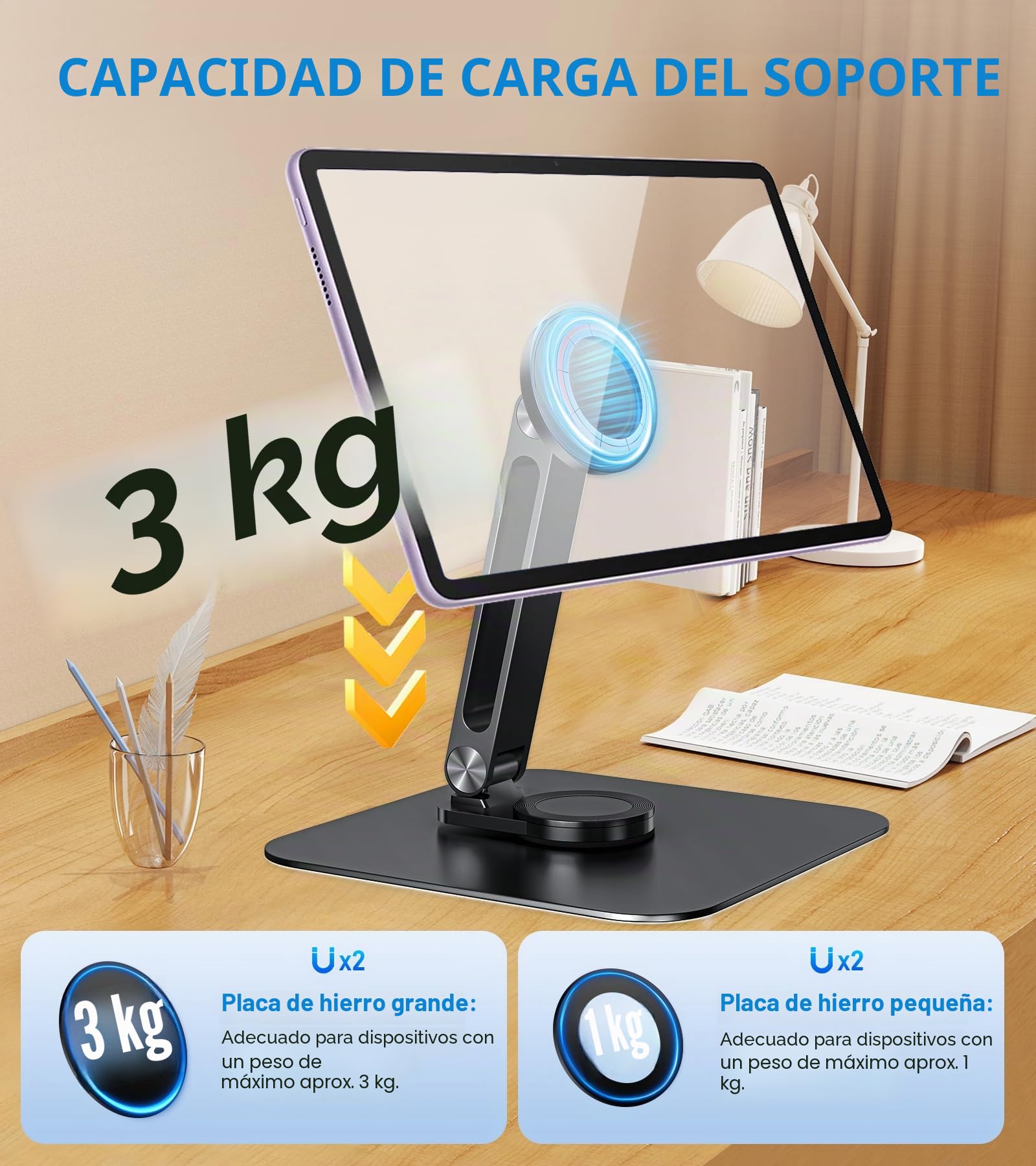 Soporte Magnético para Tabletas con Base Reforzada, Soporte de Escritorio Universal para Android/iPad, Ajustable para móviles Serie iPhone 12 al 16 para Viajes Mesa, Múltiples Ángulos