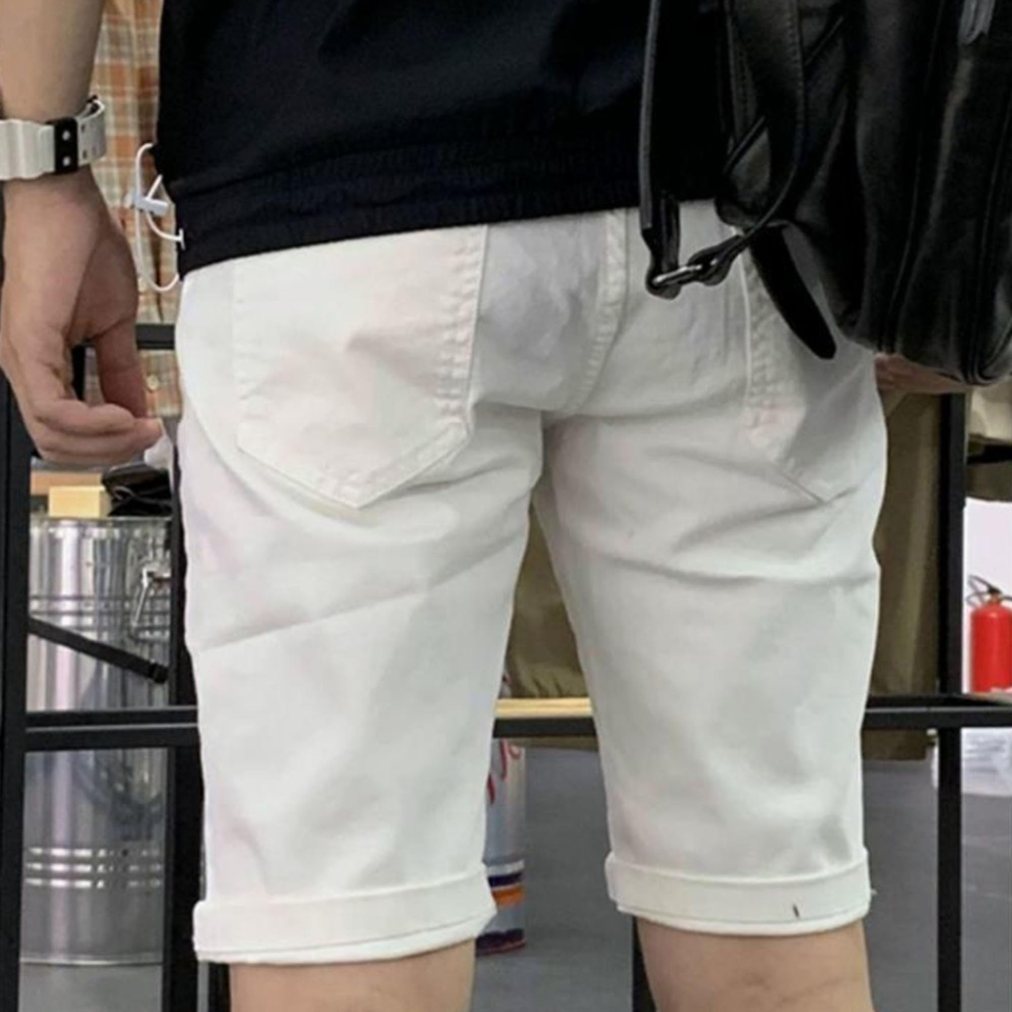 Short droit pour homme avec ourlet resserré, taille mi-haute, style décontracté