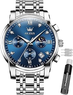OLEVS Male Wrist Watches, Analog Quartz Business Stainless Steel Waterproof Luminous Luxury Casual Big Diamond Dial Date Multi-Function Chronograph for Man