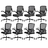 Office Desk Chair with Wheels Ergonomic Breathable Mesh Desk Chair with Lumbar Support Adjustable Flip-Up Arms Executive Rolling Swivel Task Computer Chairs for Office Home,Black(8 Pack)