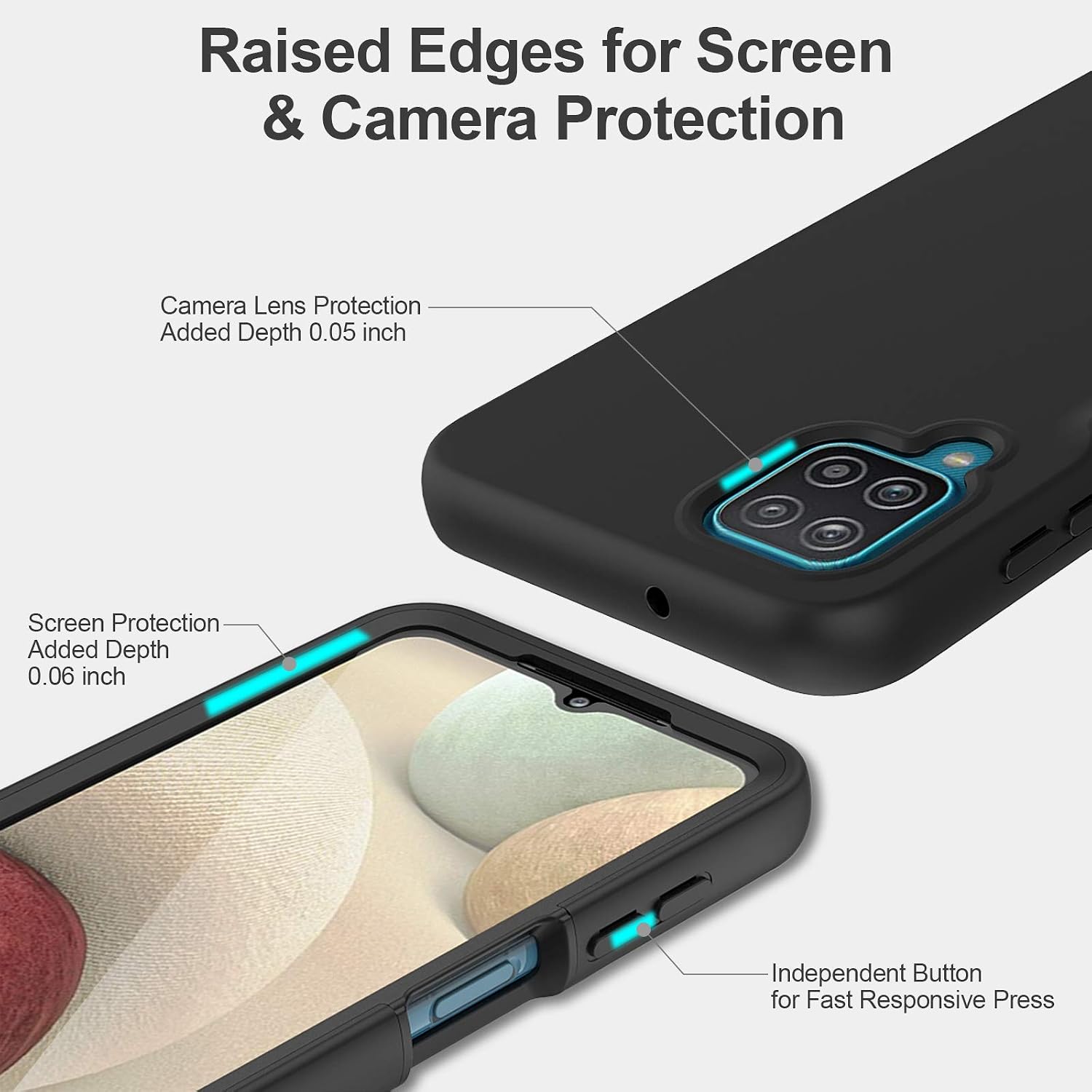 for Samsung Galaxy A12 Case with Built-in Screen Protector, Full Body Protection Shockproof Cover Case, [Rugged PC Front Bumper + Soft TPU Back Cover] Armor Protective Phone Case (Black)